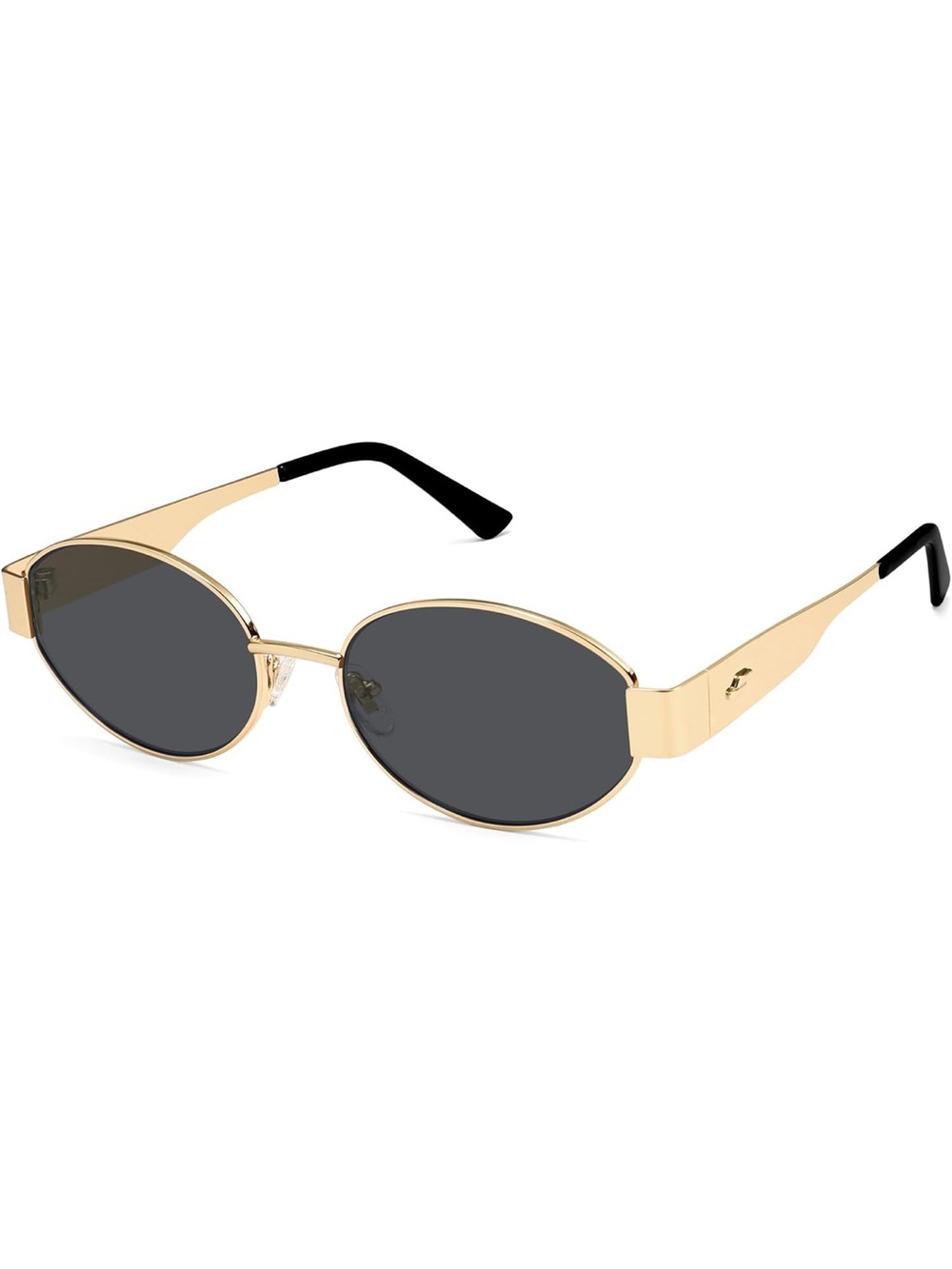 Gold Frame Black Lens Oval Sunglasses - Women's Fashion
